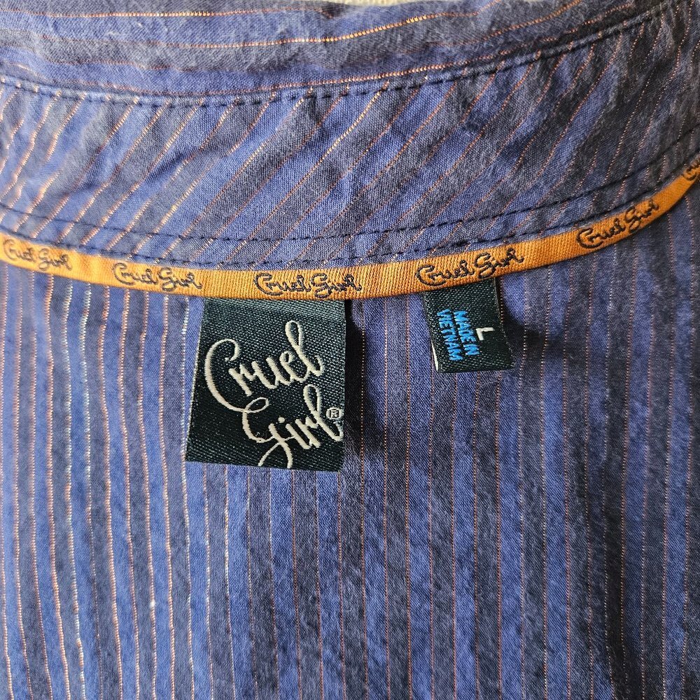 Cruel Girl Womens L Large Blue Navy Copper Gold Stripe Western Long Sleeve Shirt - Picture 7 of 7